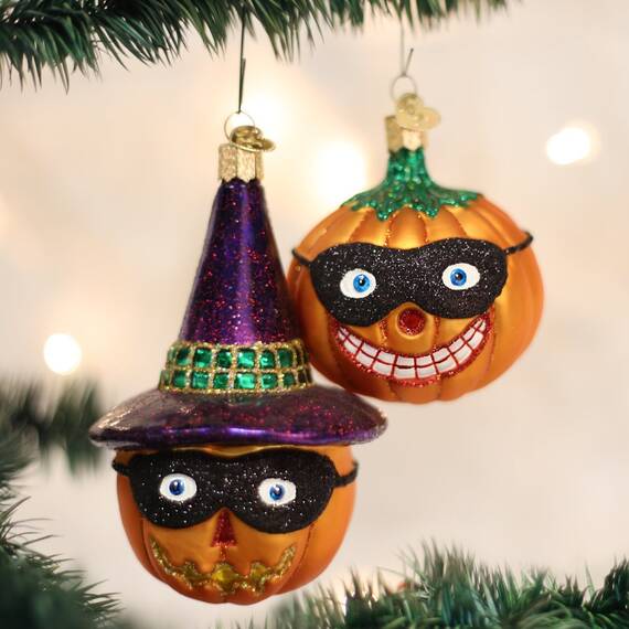 Old World Christmas Masked Jack O'Lantern Glasgeblasenes Ornament für Weihnachtsbaum, 2 Stück
