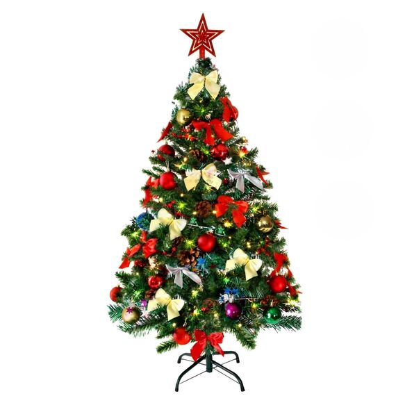 Weihnachtsbaum künstlich (WBD) 120 cm grün mit Weihnachtsdeko bunt und Led Lichterkette mit Batteriebox und Fernbedienung künstlicher Christbaum klein Tannenbaum