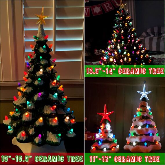 KonohaELF Ceramic Christmas Tree Replacement Lights/Bulbs, Ceramic Tree Medium Multicolor Twist Light Ornaments(117 Bulbs+5 Topper Star)