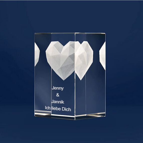 LOOXIS Personalisierte 3D Herz-Gravur im Glas – versch. Motive, Namen, Wunsch-Text – Geschenk-Idee zu Weihnachten, Valentinstag, Jahrestag – für Partner/in, Frauen, Männer – S inkl. LED Leuchtsockel