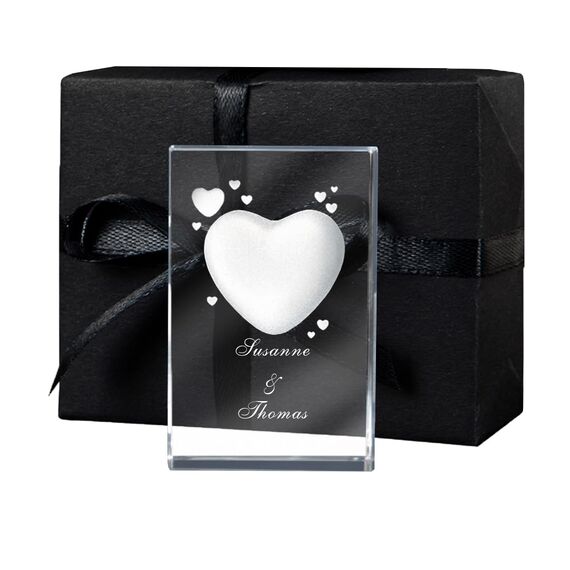 LOOXIS Personalisierte 3D Herz-Gravur im Glas – versch. Motive, Namen, Wunsch-Text – Geschenk-Idee zu Weihnachten, Valentinstag, Jahrestag – für Partner/in, Frauen, Männer – M