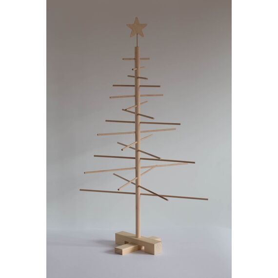 xmas3, Künstlicher Weihnachtsbaum aus echtem Holz. Kräftig, Platzsparend, Nachhaltig und Einfach. Perfekte Weihnachtsbaum Alternative. 48 x 48 x 75 cm, 16 Ästen.