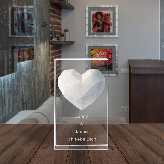 LOOXIS Personalisierte 3D Herz-Gravur im Glas – versch. Motive, Namen, Wunsch-Text – Geschenk-Idee zu Weihnachten, Valentinstag, Jahrestag – für Partner/in, Frauen, Männer – M