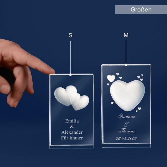 LOOXIS Personalisierte 3D Herz-Gravur im Glas – versch. Motive, Namen, Wunsch-Text – Geschenk-Idee zu Weihnachten, Valentinstag, Jahrestag – für Partner/in, Frauen, Männer – S