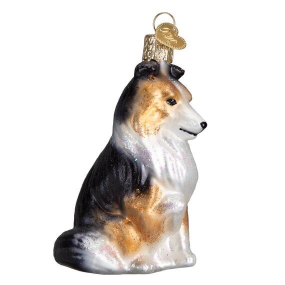Old World Christmas Ornaments: Hundekollektion Glasornamente für Weihnachtsbaum Sheltie, Glas, Weiß, Braun und Schwarz