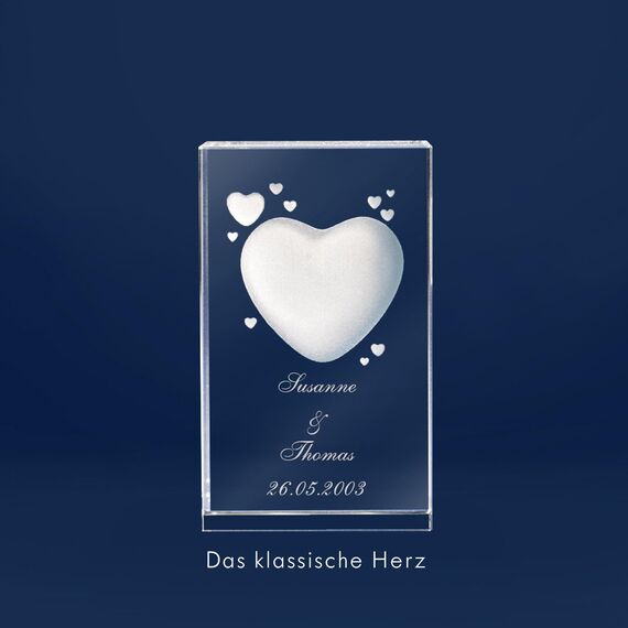 LOOXIS Personalisierte 3D Herz-Gravur im Glas – versch. Motive, Namen, Wunsch-Text – Geschenk-Idee zu Weihnachten, Valentinstag, Jahrestag – für Partner/in, Frauen, Männer – M