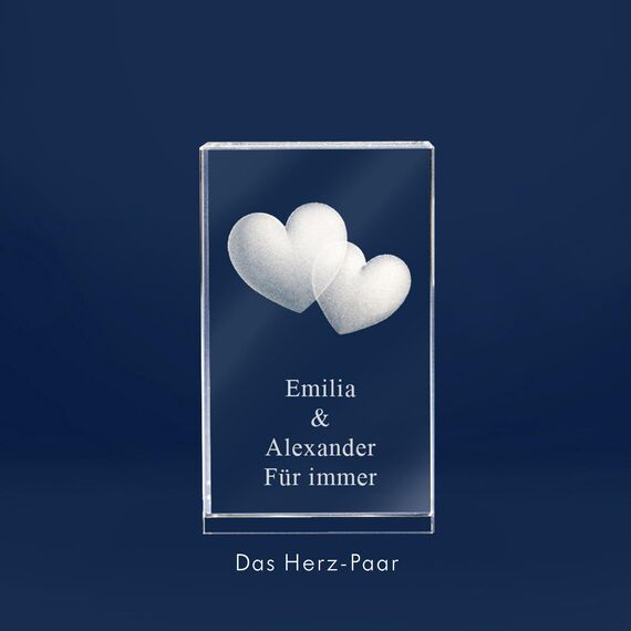 LOOXIS Personalisierte 3D Herz-Gravur im Glas – versch. Motive, Namen, Wunsch-Text – Geschenk-Idee zu Weihnachten, Valentinstag, Jahrestag – für Partner/in, Frauen, Männer – M