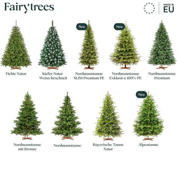 FAIRYTREES Weihnachtsbaum künstlich NORDMANNTANNE, grüner Stamm, Material PVC, inkl. Holzständer, 150cm