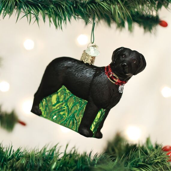 Old World Christmas Christbaumschmuck: Hunde-Kollektion, Glasornamente für Weihnachtsbaum Stehendes Schwarzlabor 3.25" schwarz