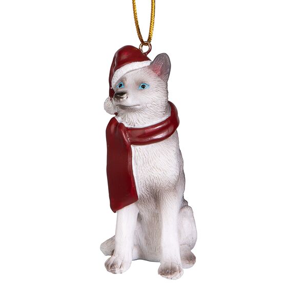 Design Toscano Siberischer Husky Festtagshund Weihnachtsbaumverzierung Festtagsdekoration, Polyresin, vollfarbe, 8 cm