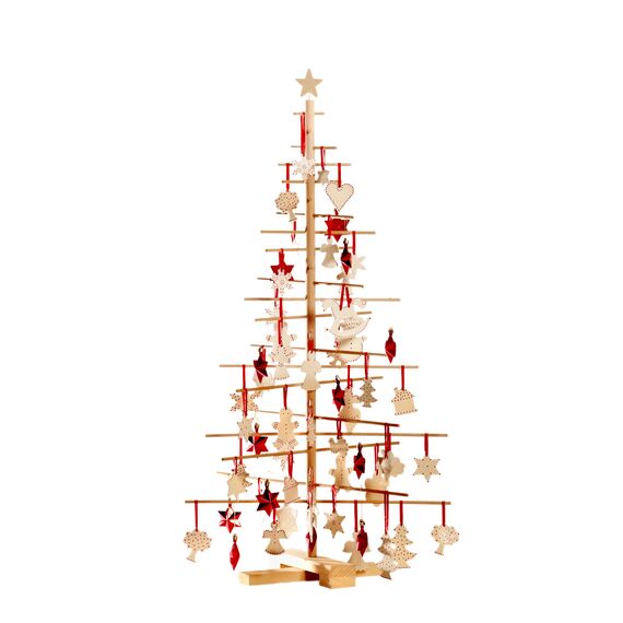 xmas3, Künstlicher Weihnachtsbaum aus echtem Holz. Kräftig, Platzsparend, Nachhaltig und Einfach. Perfekte Weihnachtsbaum Alternative. 68 x 68 x 125 cm, 24 Ästen.