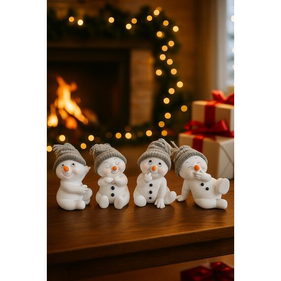 khevga Weihnachtsdeko Deko-Figuren Schneemann grau im 4er Maße sitzend
