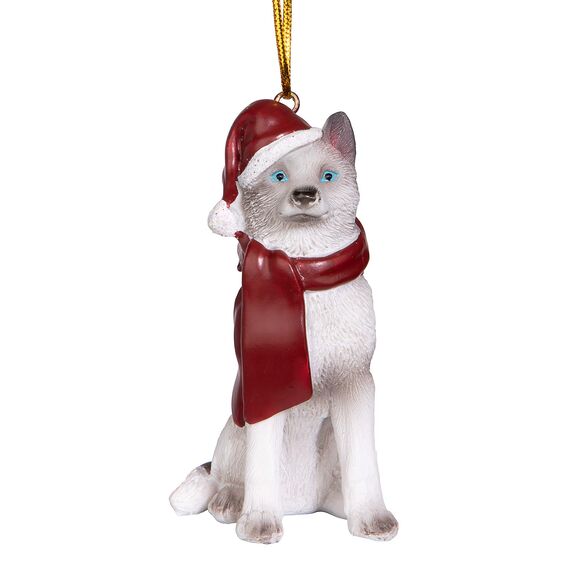 Design Toscano Siberischer Husky Festtagshund Weihnachtsbaumverzierung Festtagsdekoration, Polyresin, vollfarbe, 8 cm