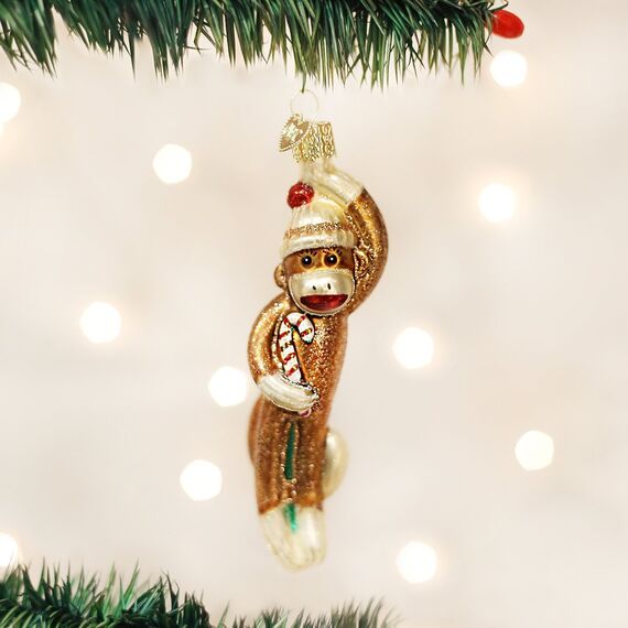 Old World Christmas Kids Toy Collection Glas-Ornamente für Weihnachtsbaum, Socke, AFFE