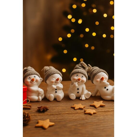 khevga Weihnachtsdeko Deko-Figuren Schneemann grau im 4er Maße sitzend
