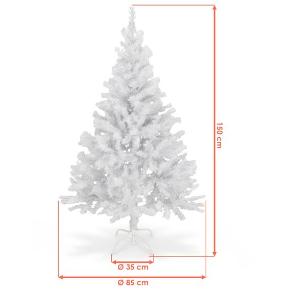 Künstlicher Weihnachtsbaum weiß inklusive Metall Ständer - 150 cm - Kunst Tannenbaum mit Baumständer klappbar - Weihnachtsdeko Christbaum Schneetanne Weihnachtstanne Kunstschnee Tanne unecht