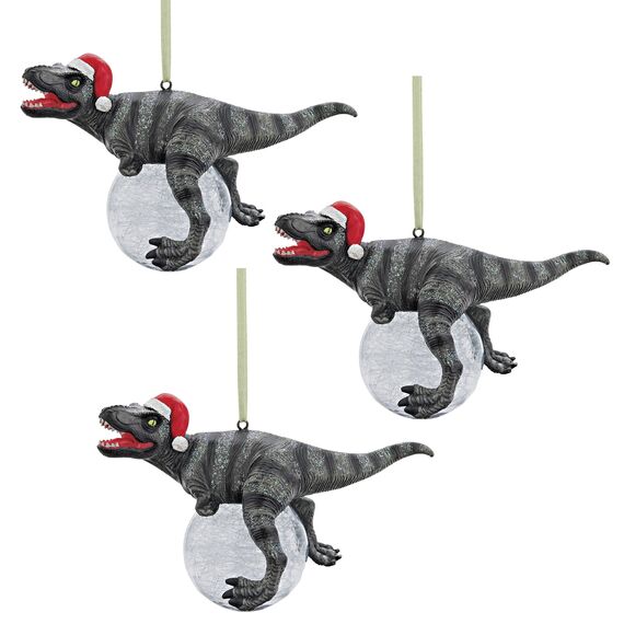 Weihnachtsbaum Ornament - Blitzer die T Rex mit Sankt-Hut-Feiertags-Verzierung: Set von drei - Dinosaurier-Figuren
