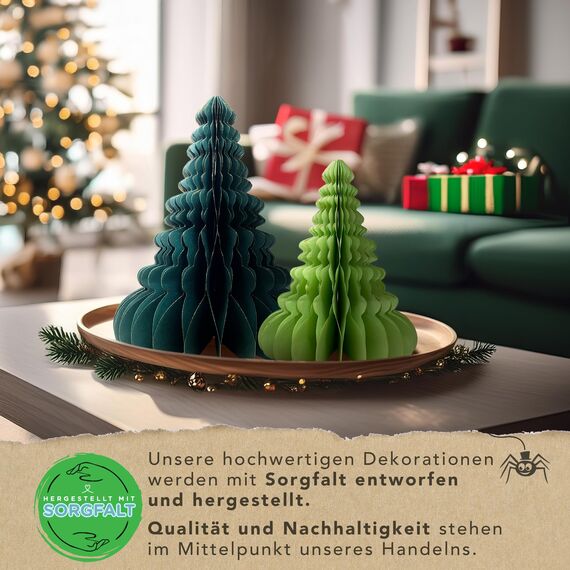 Premium Wiederverwendbare Weihnachtsdeko - Tischdeko Weihnachten/Deko Weihnachten - Papier Weihnachtsbaum Deko - Weihnachtsdeko Innen, Weihnachtsdeko Tisch (Stil 3 (grün))