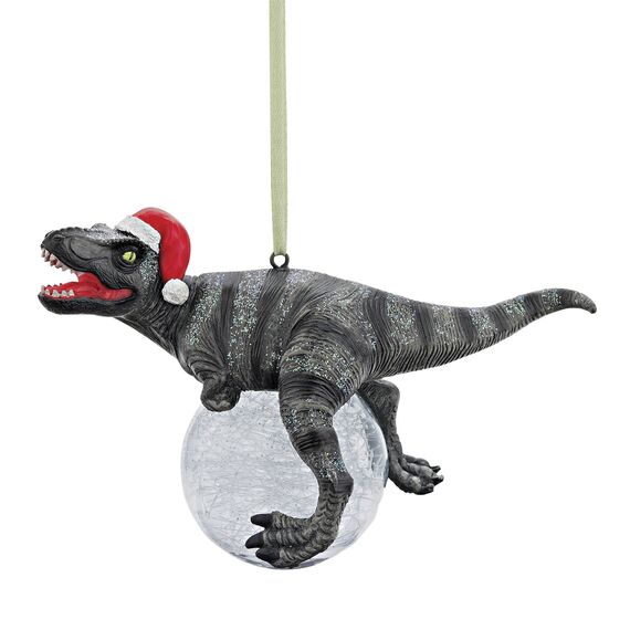 Weihnachtsbaum Ornament - Blitzer die T Rex mit Sankt-Hut-Feiertags-Verzierung: Set von drei - Dinosaurier-Figuren