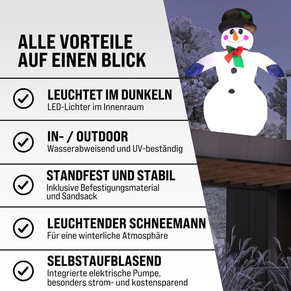 MONZANA® Aufblasbarer Schneemann XXL 240cm LED Beleuchtet Befestigungsmaterial IP44 Außen Witterungsbeständig Weihnachtsdeko Weihnachtsfigur Christmas