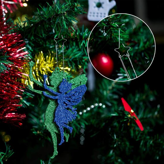 Naler 50 Kugelaufhänger Stern Weihnachtsbaumkugeln Haken Klein Schnellaufhänger für Weihnachtskugel Weihnachtsschmuck Silber