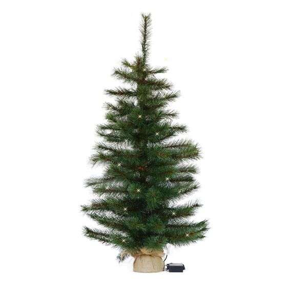 Gartenpirat Künstlicher Weihnachtsbaum 90 cm mit Drahtlichterkette 80 LED warmweiß Christbaum kiefernähnlich mit Frosteffekt beleuchtet batteriebetrieben