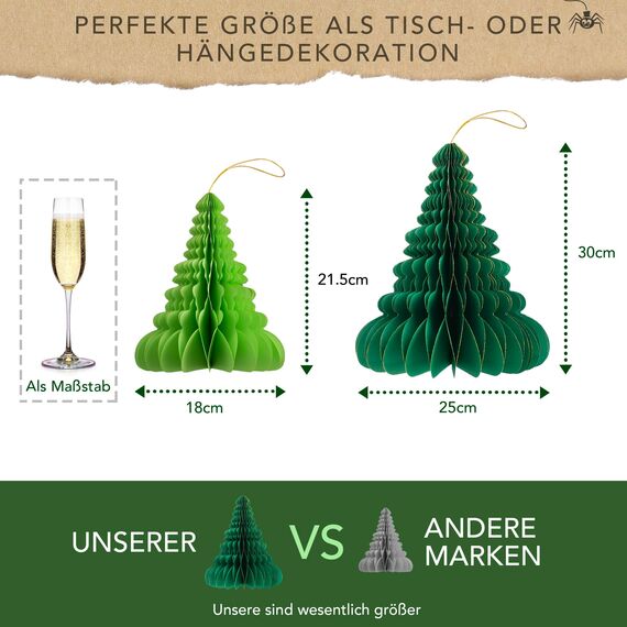 Premium Wiederverwendbare Weihnachtsdeko - Tischdeko Weihnachten/Deko Weihnachten - Papier Weihnachtsbaum Deko - Weihnachtsdeko Innen, Weihnachtsdeko Tisch (Stil 3 (grün))