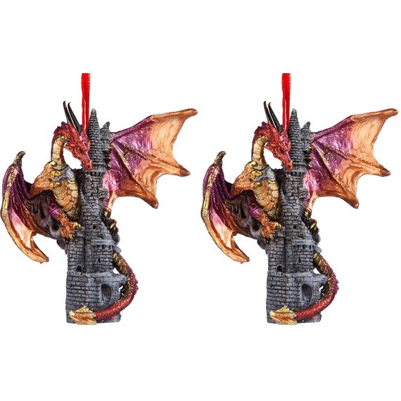 Christbaumschmuck - Sansibar die gotischen Drachen auf Schloss Feiertags-Verzierung - Drache-Statue (Packung mit 2)