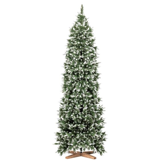 Fairytrees FT10 Schmaler künstlicher Weihnachtsbaum 180 cm - Nordmanntanne Premium 100% PE – grün mit weißen Spitzen