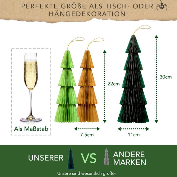 Premium Wiederverwendbare Weihnachtsdeko - Tischdeko Weihnachten/Deko Weihnachten - Papier Weihnachtsbaum Deko - Weihnachtsdeko Innen, Weihnachtsdeko Tisch (Stil 2 (grün, braun))