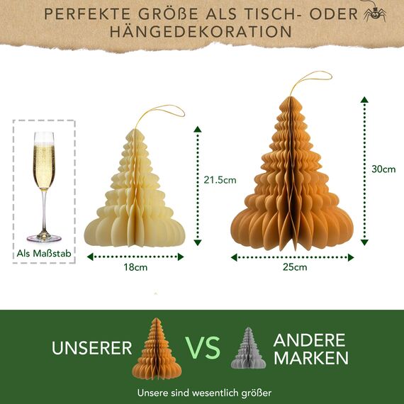 Premium Wiederverwendbare Weihnachtsdeko - Tischdeko Weihnachten/Deko Weihnachten - Papier Weihnachtsbaum Deko - Weihnachtsdeko Innen, Weihnachtsdeko Tisch (Stil 3 (braun))