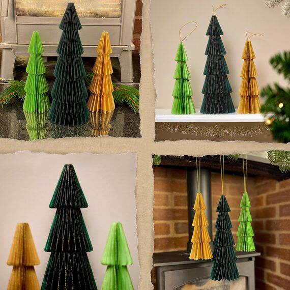 Premium Wiederverwendbare Weihnachtsdeko - Tischdeko Weihnachten/Deko Weihnachten - Papier Weihnachtsbaum Deko - Weihnachtsdeko Innen, Weihnachtsdeko Tisch (Stil 2 (grün, braun))