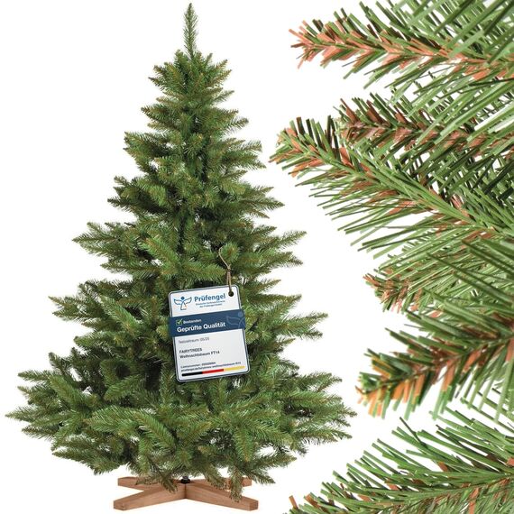 FAIRYTREES Weihnachtsbaum künstlich NORDMANNTANNE, grüner Stamm, Material PVC, inkl. Holzständer, 150cm