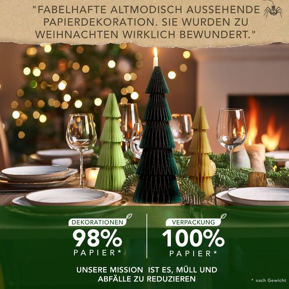 Premium Wiederverwendbare Weihnachtsdeko - Tischdeko Weihnachten/Deko Weihnachten - Papier Weihnachtsbaum Deko - Weihnachtsdeko Innen, Weihnachtsdeko Tisch (Stil 2 (grün, braun))