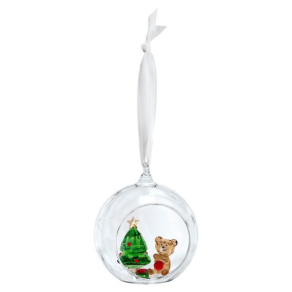 Swarovski Weihnachtskugel, Weihnachtsszene, Ornament mit Prachtvollem Band und Roten und Grünen Swarovski Kristallen