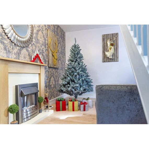 Künstlicher Deluxe-Weihnachtsbaum, 1,2 m, frostig, grün, buschig, kaiserliche Kiefer, aufklappbare Äste, 308 Bleistiftspitzen, mit Metallständer, Weihnachtsdekoration