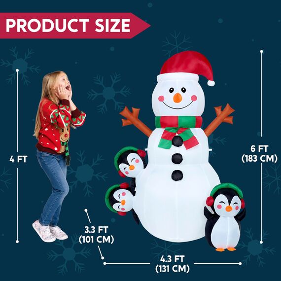 Joiedomi 6 ft aufblasbare Weihnachts-Schneemann-Außendekoration, aufblasbare Schneemann für Weihnachtsfeier, Shinny für Party drinnen, draußen, Hof (Glänzender Schneemann)