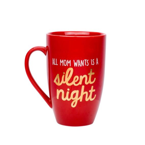 Pearhead Silent Night Ceramic Mug, Novelty Christmas Mug, Mom Coffee Mug Gift, Holiday Drinkware Decor, Rot Red