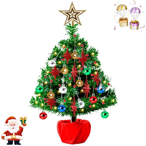 20 Zoll Tabletop Weihnachtsbaum Illuminated Mini Künstlicher Weihnachtsbaum mit 20 LED-Leuchten & Mini Ornament für Table Top Christmas Holiday Party Home Decor