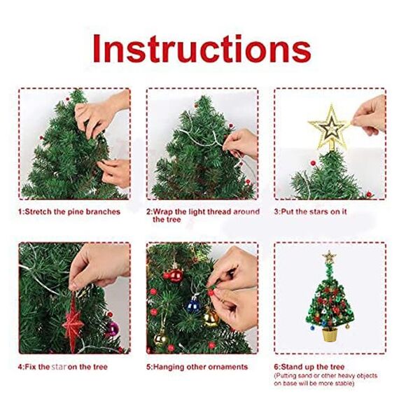 20 Zoll Tabletop Weihnachtsbaum Illuminated Mini Künstlicher Weihnachtsbaum mit 20 LED-Leuchten & Mini Ornament für Table Top Christmas Holiday Party Home Decor