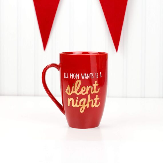 Pearhead Silent Night Ceramic Mug, Novelty Christmas Mug, Mom Coffee Mug Gift, Holiday Drinkware Decor, Rot Red