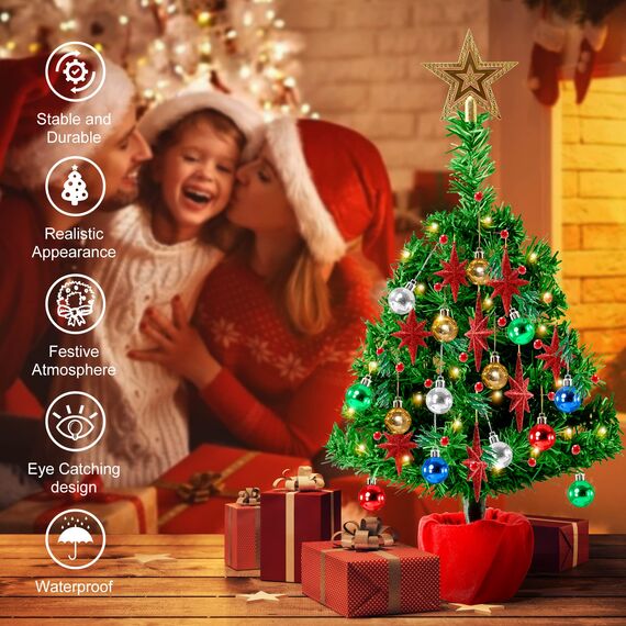 20 Zoll Tabletop Weihnachtsbaum Illuminated Mini Künstlicher Weihnachtsbaum mit 20 LED-Leuchten & Mini Ornament für Table Top Christmas Holiday Party Home Decor