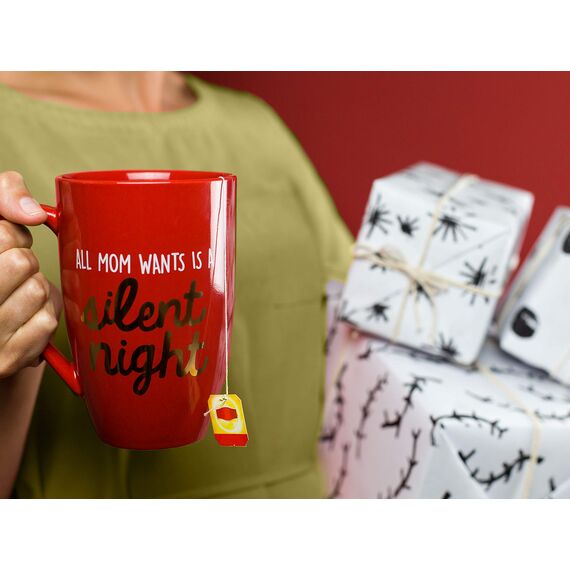 Pearhead Silent Night Ceramic Mug, Novelty Christmas Mug, Mom Coffee Mug Gift, Holiday Drinkware Decor, Rot Red