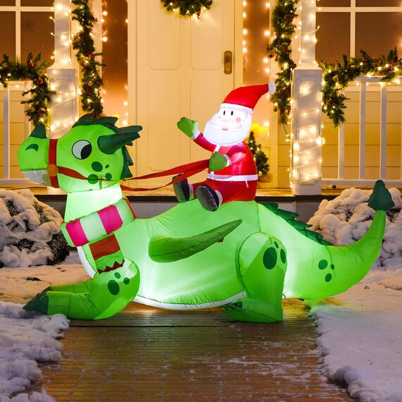 Joiedomi 6 FT Christmas Inflatable Dinosaur with Build-in LEDs, Blow Up Dinosaur with Santa for Christmas Inflatable Outdoor Decoration Xmas Party Decoration (Reiten auf dem grünen Drachen)