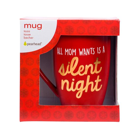 Pearhead Silent Night Ceramic Mug, Novelty Christmas Mug, Mom Coffee Mug Gift, Holiday Drinkware Decor, Rot Red
