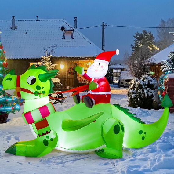 Joiedomi 6 FT Christmas Inflatable Dinosaur with Build-in LEDs, Blow Up Dinosaur with Santa for Christmas Inflatable Outdoor Decoration Xmas Party Decoration (Reiten auf dem grünen Drachen)