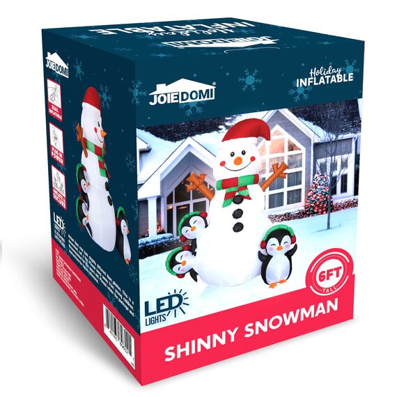 Joiedomi 6 ft aufblasbare Weihnachts-Schneemann-Außendekoration, aufblasbare Schneemann für Weihnachtsfeier, Shinny für Party drinnen, draußen, Hof (Glänzender Schneemann)