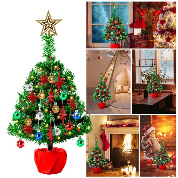 20 Zoll Tabletop Weihnachtsbaum Illuminated Mini Künstlicher Weihnachtsbaum mit 20 LED-Leuchten & Mini Ornament für Table Top Christmas Holiday Party Home Decor