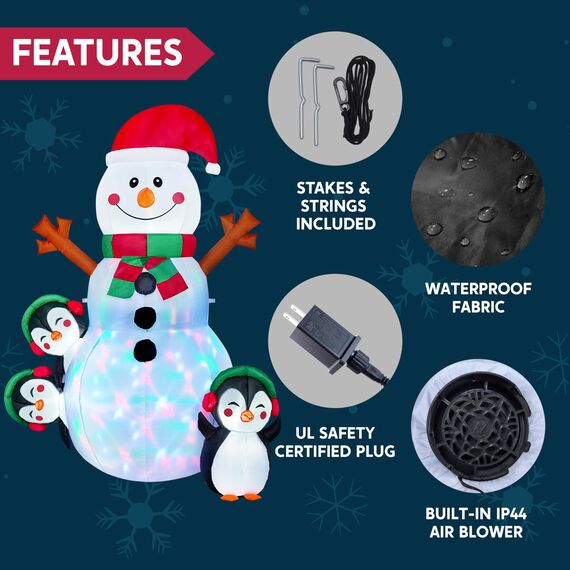 Joiedomi 6 ft aufblasbare Weihnachts-Schneemann-Außendekoration, aufblasbare Schneemann für Weihnachtsfeier, Shinny für Party drinnen, draußen, Hof (Glänzender Schneemann)