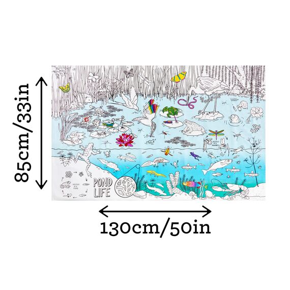 eatsleepdoodle Teichbewohner-Tischdecke zum Ausmalen, spielerisches Lernen, waschbar und wiederverwendbar, inkl. 10 auswaschbare Stifte, 130x85cm, 100% Baumwolle